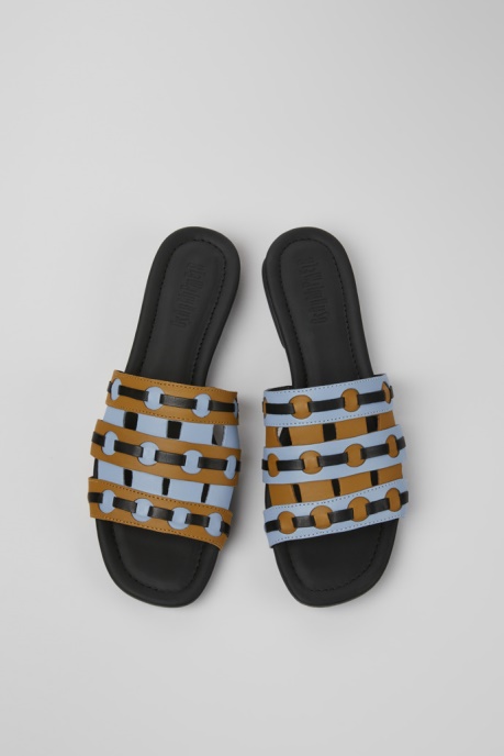 Camper AU Twins Brown Blue And Black Leather Sandals For Women New Arrivals