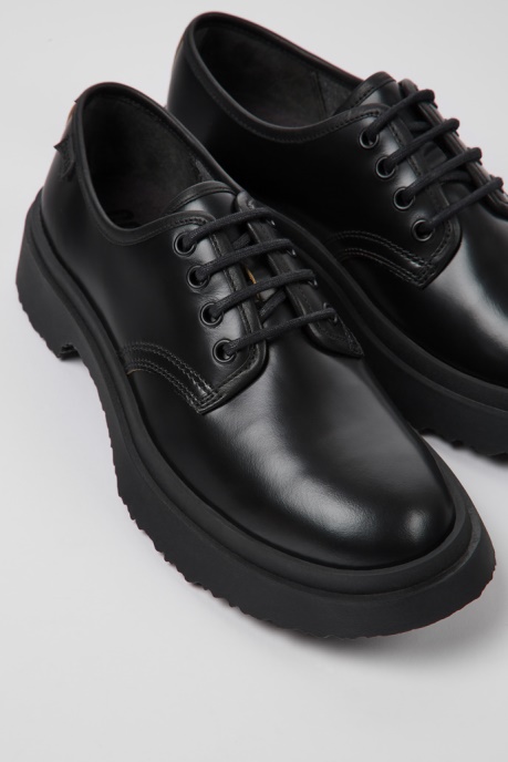 Camper AU Walden Black Leather Lace-Up Shoes For Women New Arrivals