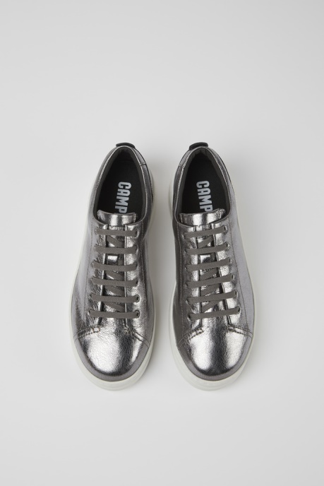 Camper AU Design Runner Up Gray Metallic Leather Sneakers For Women