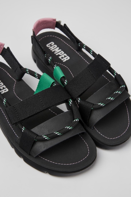Camper AU Oruga Black Pink And Green Leather Sandals For Women New Arrivals