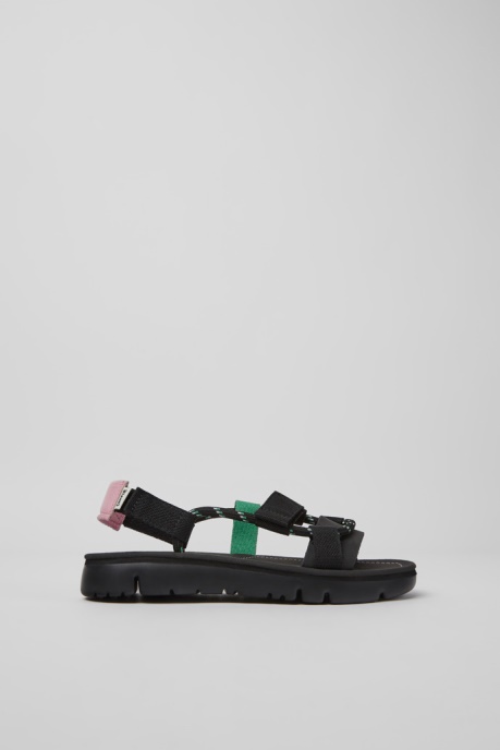 Camper AU Oruga Black Pink And Green Leather Sandals For Women New Arrivals