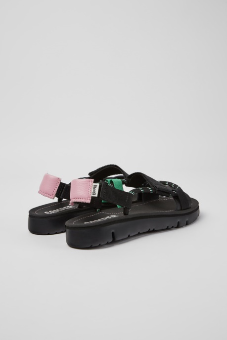 Camper AU Oruga Black Pink And Green Leather Sandals For Women New Arrivals