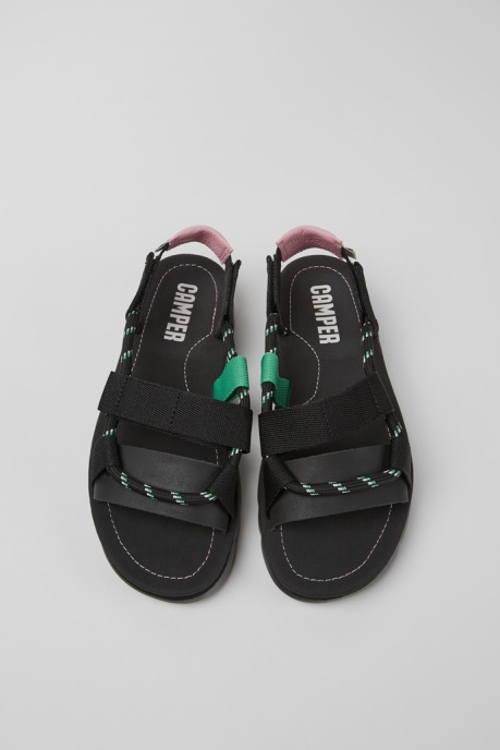 Camper AU Oruga Black Pink And Green Leather Sandals For Women New Arrivals