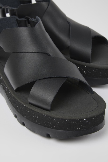 Exclusive Camper AU Oruga Up Black Leather Sandals For Women