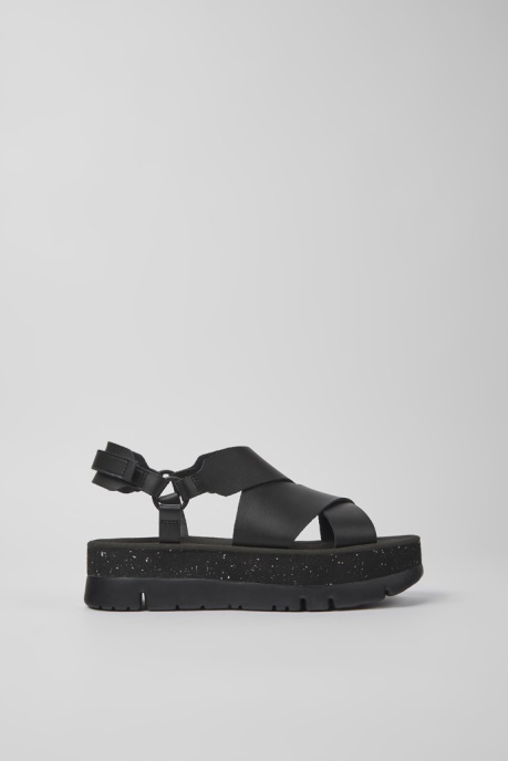 Exclusive Camper AU Oruga Up Black Leather Sandals For Women