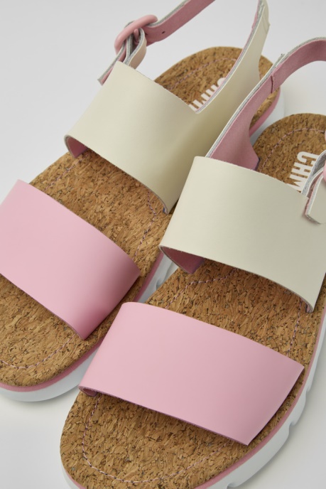 Oruga White And Pink Leather Sandals For Women Camper AU New Arrivals