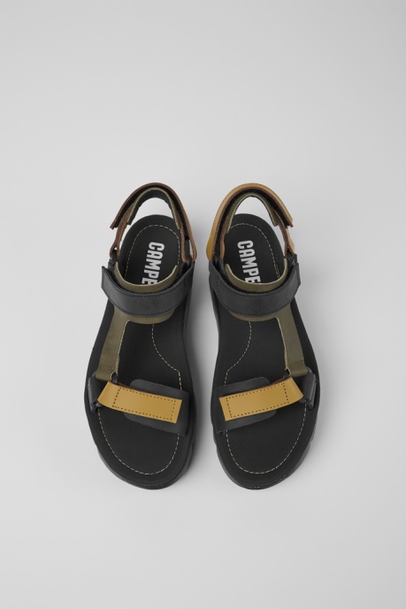 Oruga Up Black Brown And Green Leather Sandals For Women Camper AU New Arrivals