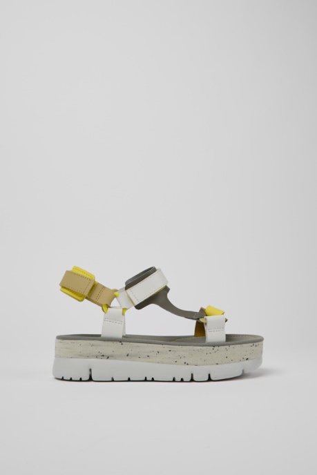 Oruga Up White Grey And Yellow Leather Sandals For Women Camper AU New Arrivals