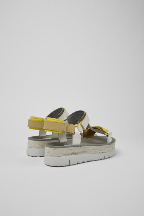 Oruga Up White Grey And Yellow Leather Sandals For Women Camper AU New Arrivals