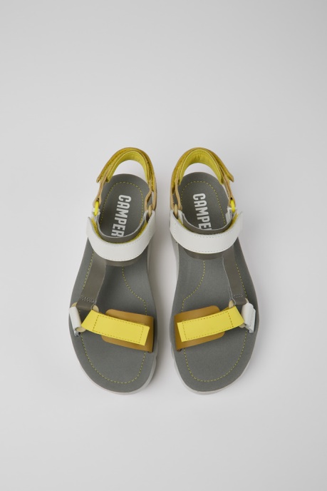 Oruga Up White Grey And Yellow Leather Sandals For Women Camper AU New Arrivals