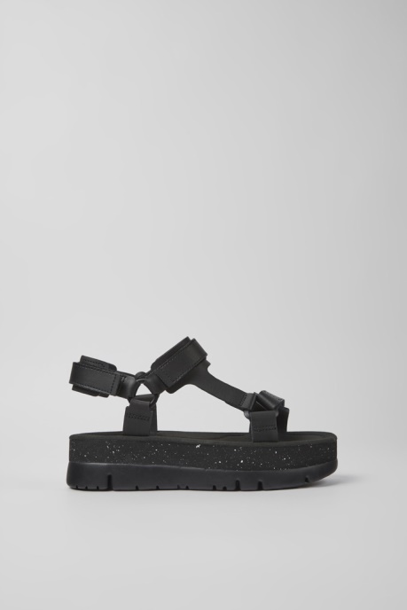 Camper AU Design Oruga Up Black Leather Sandals For Women