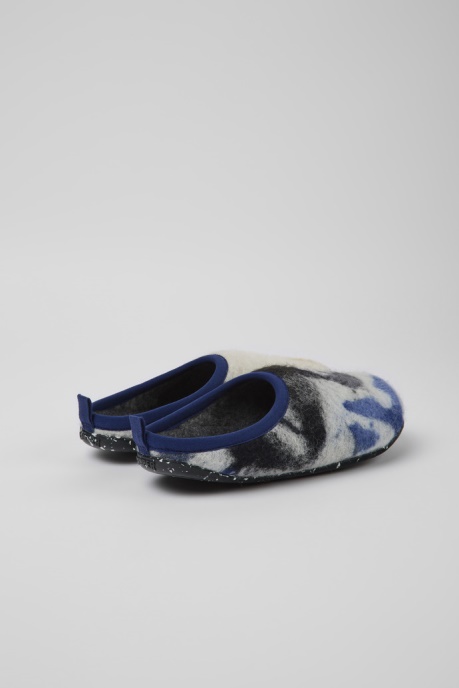 Camper AU Design Wabi Blue Black And White Recycled Wool Slippers For Women