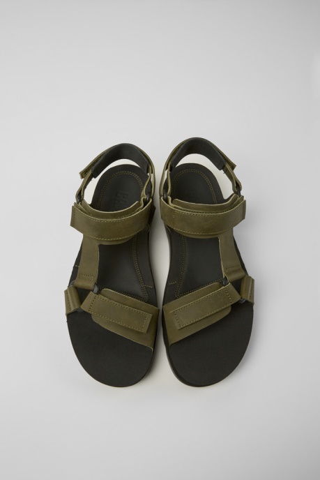 Design Oruga Green Leather Sandals For Men Camper AU