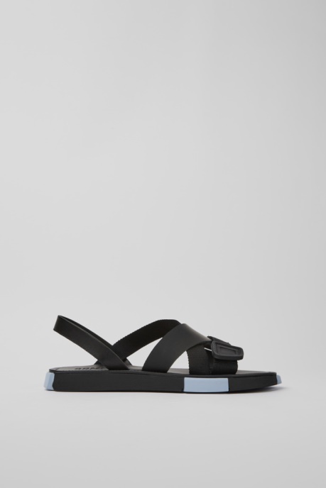 Camper AU Design Set Black Leather And Recycled Pet Sandals For Men