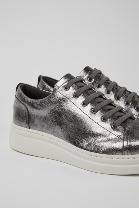 Camper AU Runner Up Gray Metallic Leather Sneakers For Women New Arrivals
