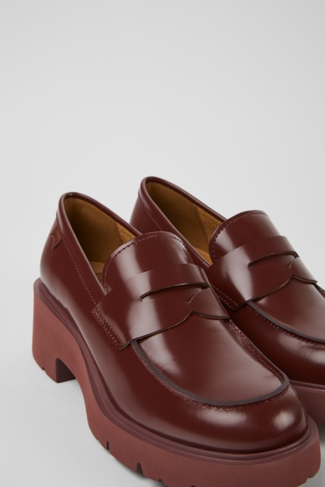 Camper AU Design Milah Burgundy Leather Loafers For Women