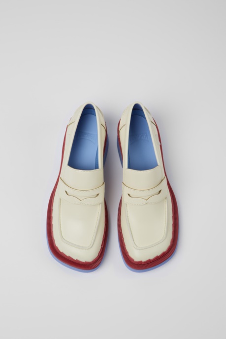 Exclusive Camper AU Taylor White And Red Leather Loafers For Women