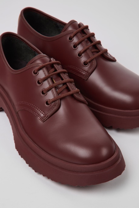 Exclusive Camper AU Walden Burgundy Leather Lace-Up Shoes For Women