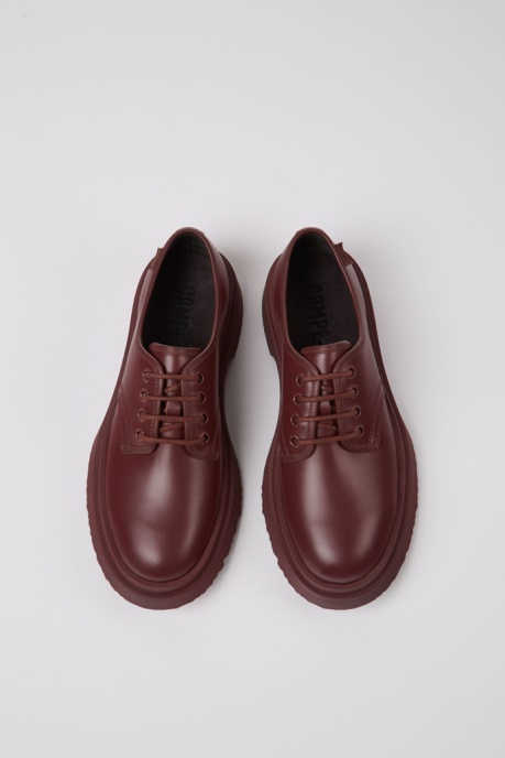Exclusive Camper AU Walden Burgundy Leather Lace-Up Shoes For Women