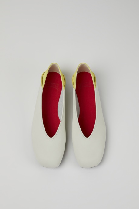 Exclusive Camper AU Casi Myra White And Yellow Leather Ballerina Flats For Women