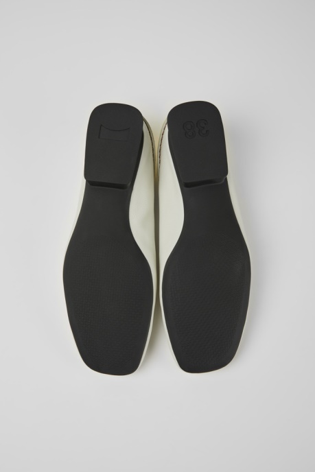 Exclusive Camper AU Casi Myra White And Yellow Leather Ballerina Flats For Women