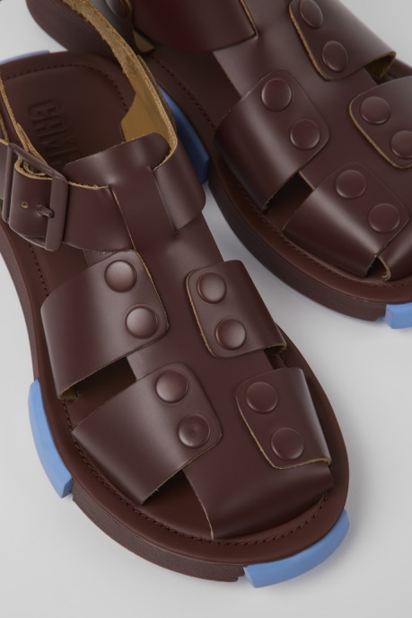 Set Burgundy Leather Sandals For Women Exclusive Camper AU