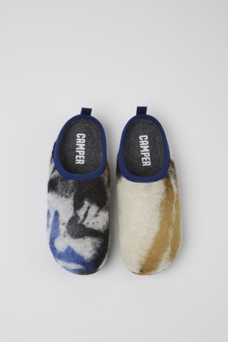 Camper AU Wabi Blue Black And White Recycled Wool Slippers For Women New Arrivals