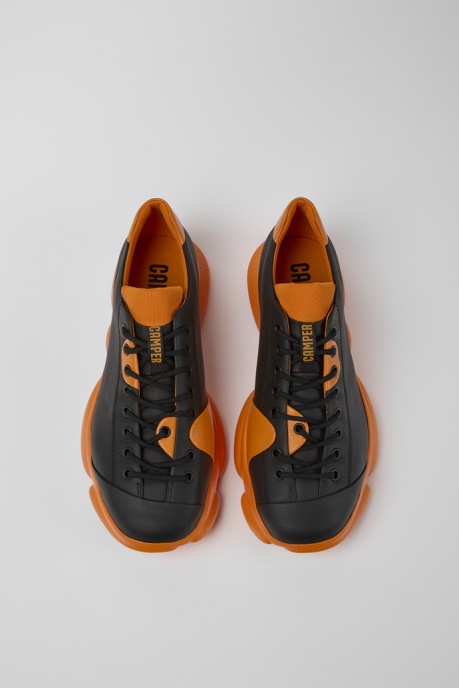 Camper AU Karst Black And Orange Leather Shoes For Men New Arrivals