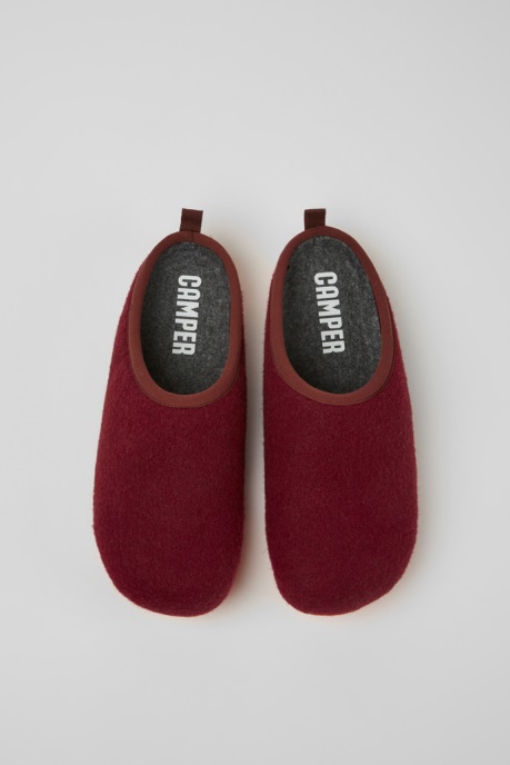 Design Wabi Burgundy Wool Slippers For Men Camper AU